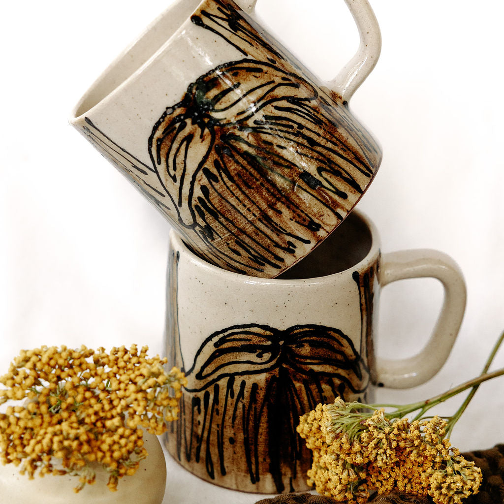 Hand Drawn Moustache Pottery Mug for Dad