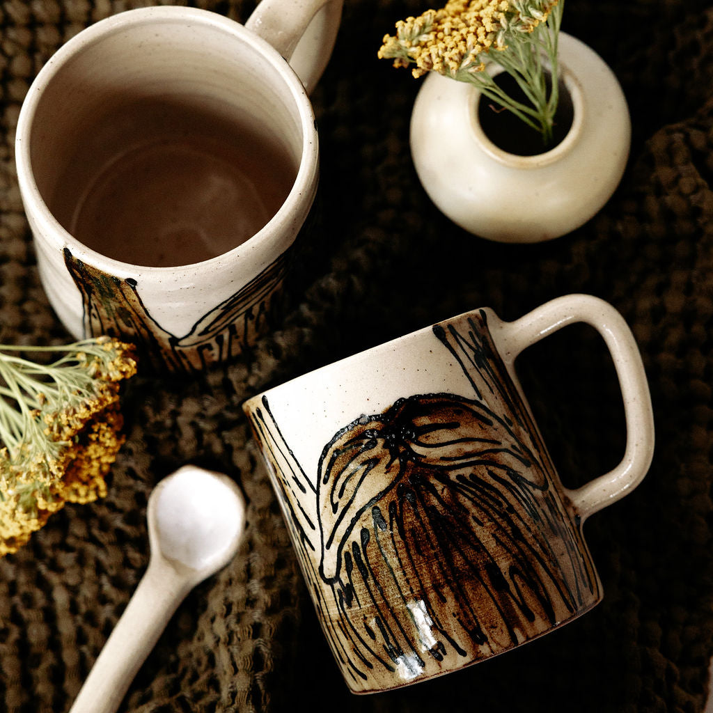 Hand Drawn Moustache Pottery Mug for Dad