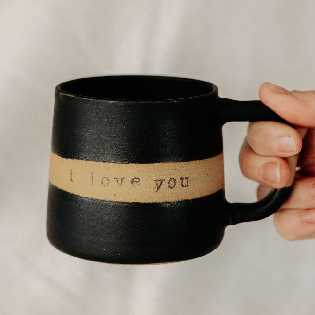 PERSONALIZE IT!!! Basic Black Mug with White Strip for Custom Message