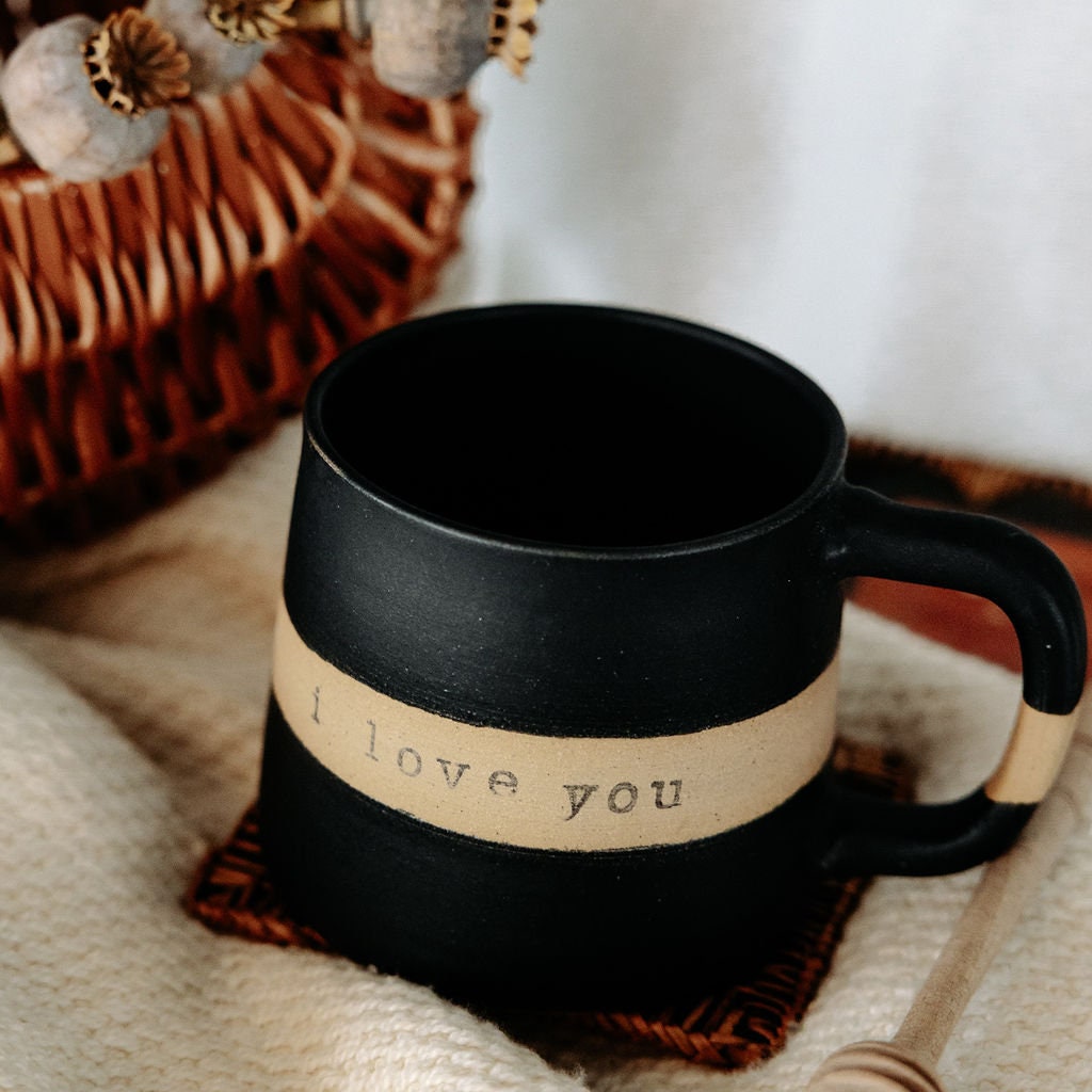 PERSONALIZE IT!!! Basic Black Mug with White Strip for Custom Message