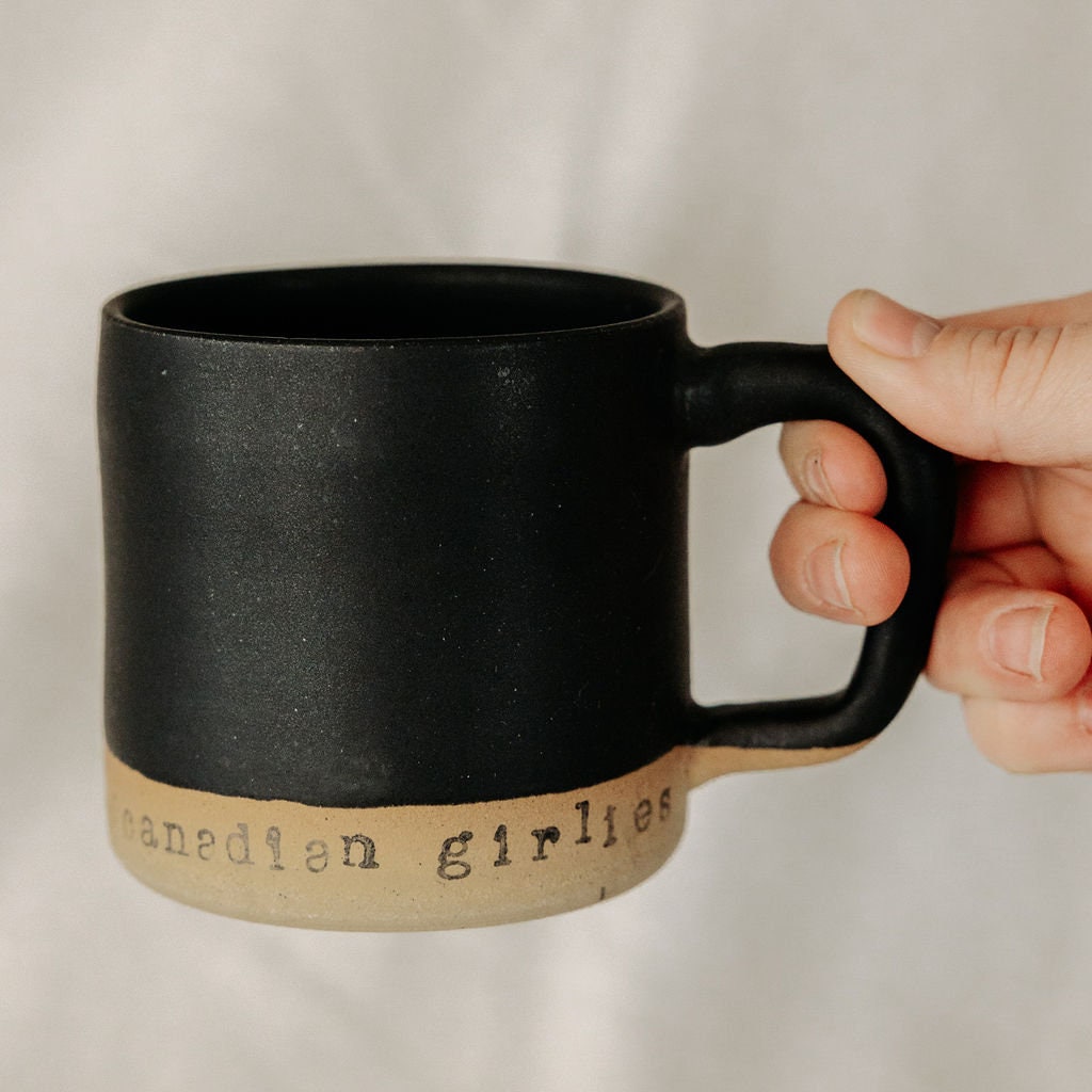 PERSONALIZE IT!!! Basic Black Mug with White Strip for Custom Message