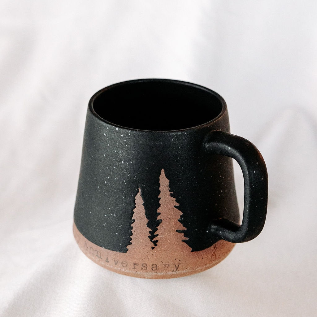 PERSONALIZE IT!!! Black Mug with an Evergreen Tree Design. Add Your Custom Message