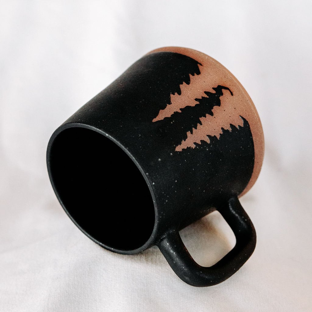 PERSONALIZE IT!!! Black Mug with an Evergreen Tree Design. Add Your Custom Message