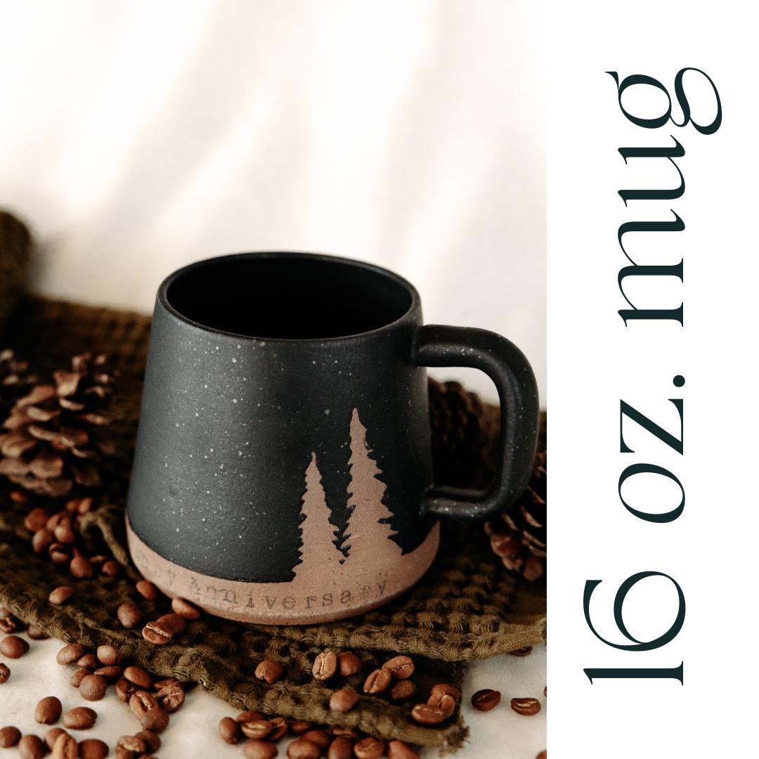 PERSONALIZE IT!!! Black Mug with an Evergreen Tree Design. Add Your Custom Message