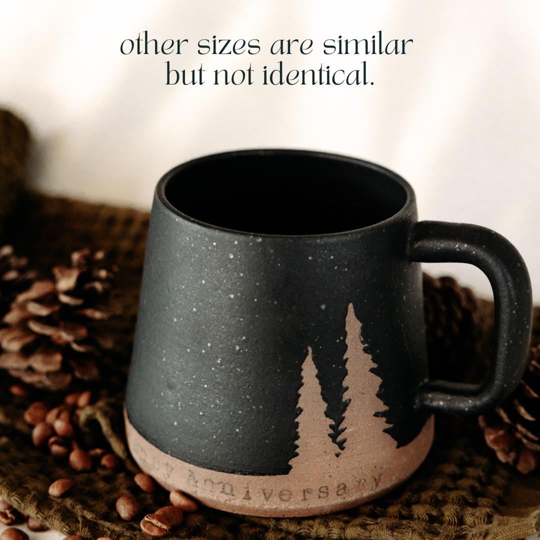 PERSONALIZE IT!!! Black Mug with an Evergreen Tree Design. Add Your Custom Message