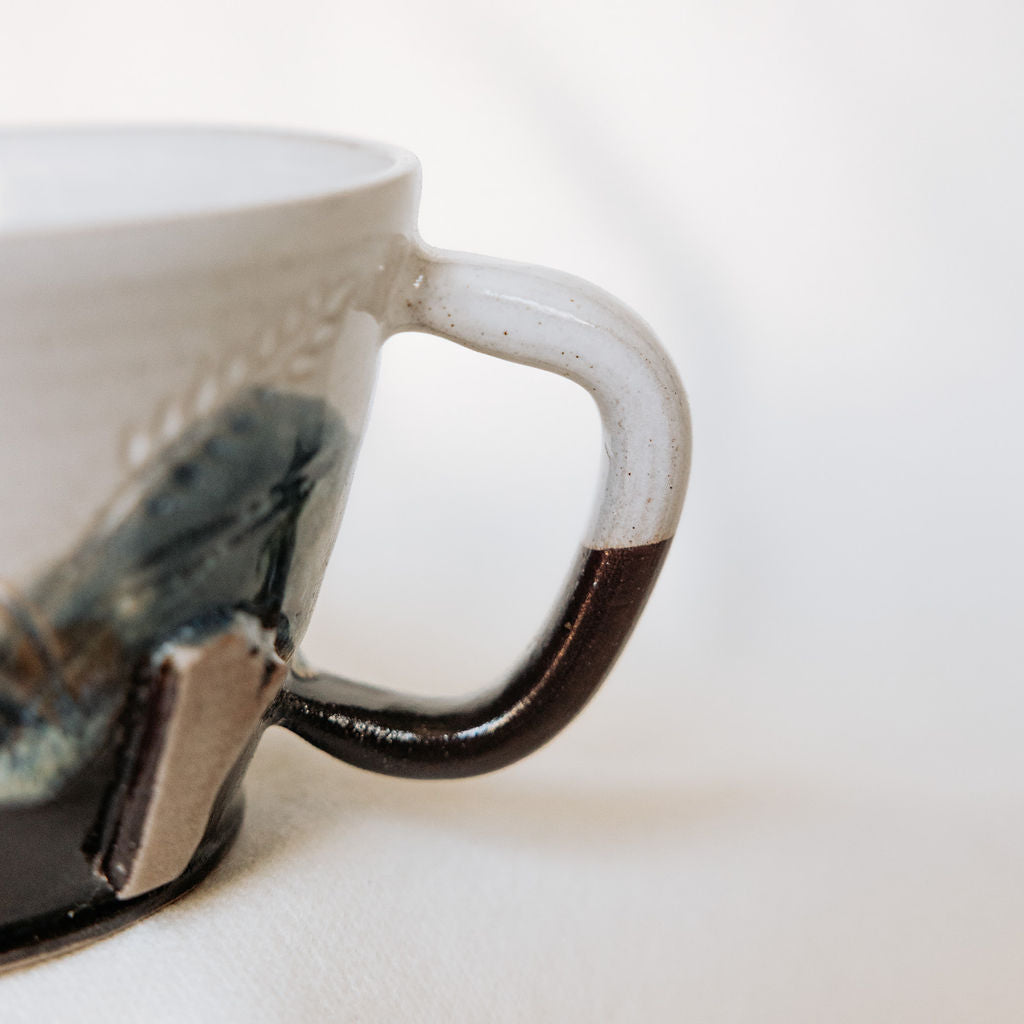 Pottery Latte Cups, Manitoba Carved Wheat Ceramics