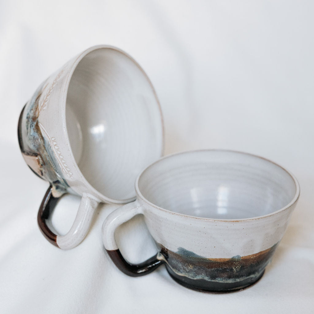 Pottery Latte Cups, Manitoba Carved Wheat Ceramics