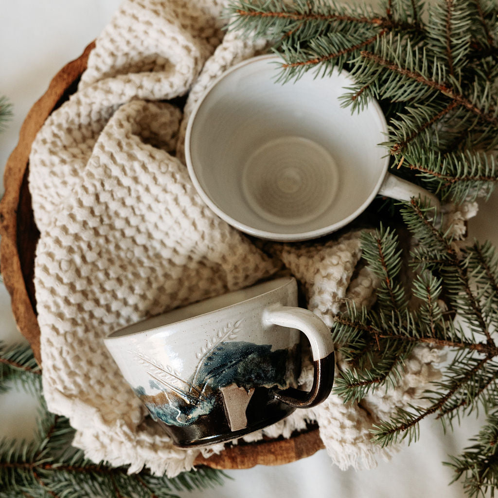 Pottery Latte Cups, Manitoba Carved Wheat Ceramics