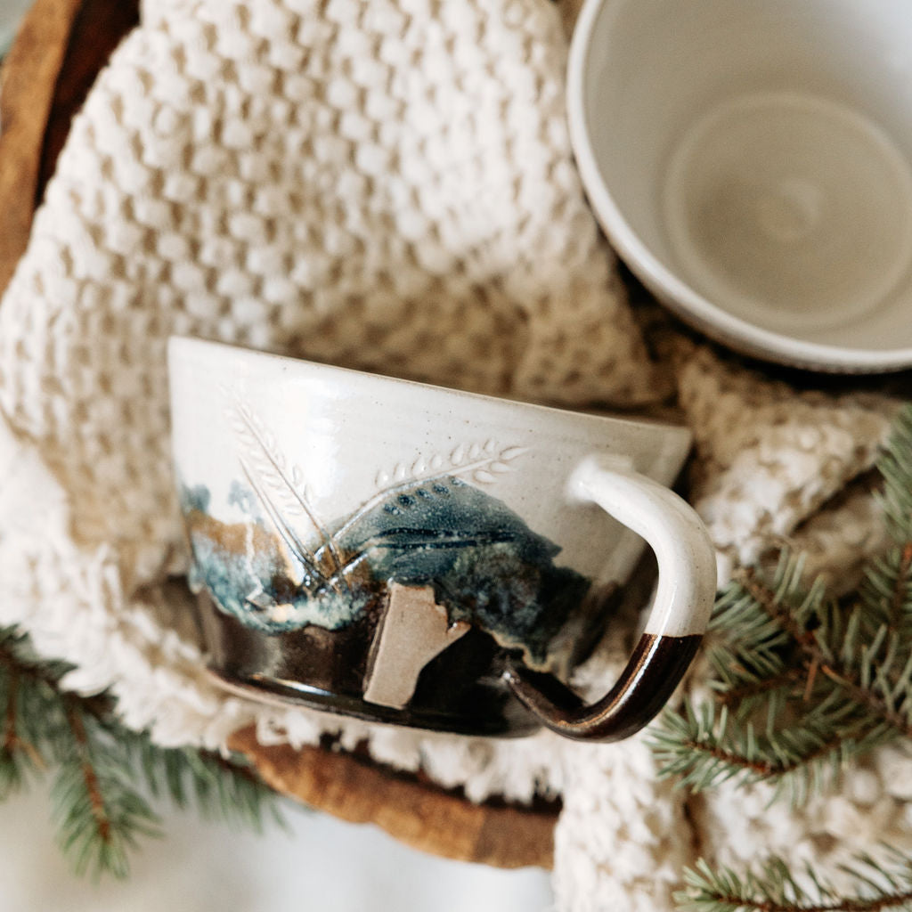 Pottery Latte Cups, Manitoba Carved Wheat Ceramics