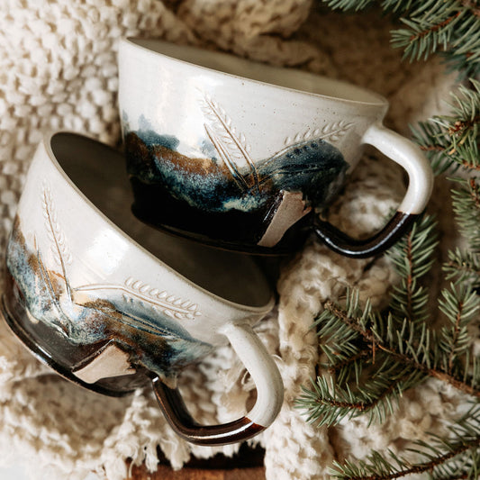 Pottery Latte Cups, Manitoba Carved Wheat Ceramics