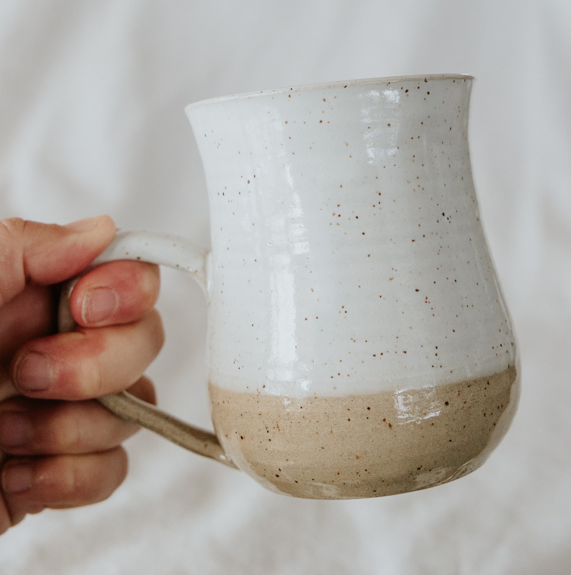 12oz White Speckled Ceramic Coffee Mug With Natural Baked Bottom |  Dishwasher + Microwave Safe