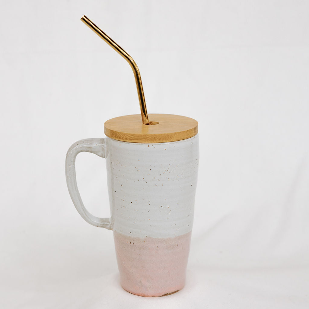 Lidded Pottery Mug in the Watercolour Styles (Mug Only, Lid and Straw not Included)