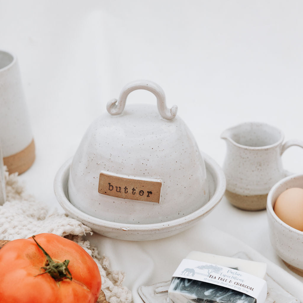 Round Pottery Butter Dish