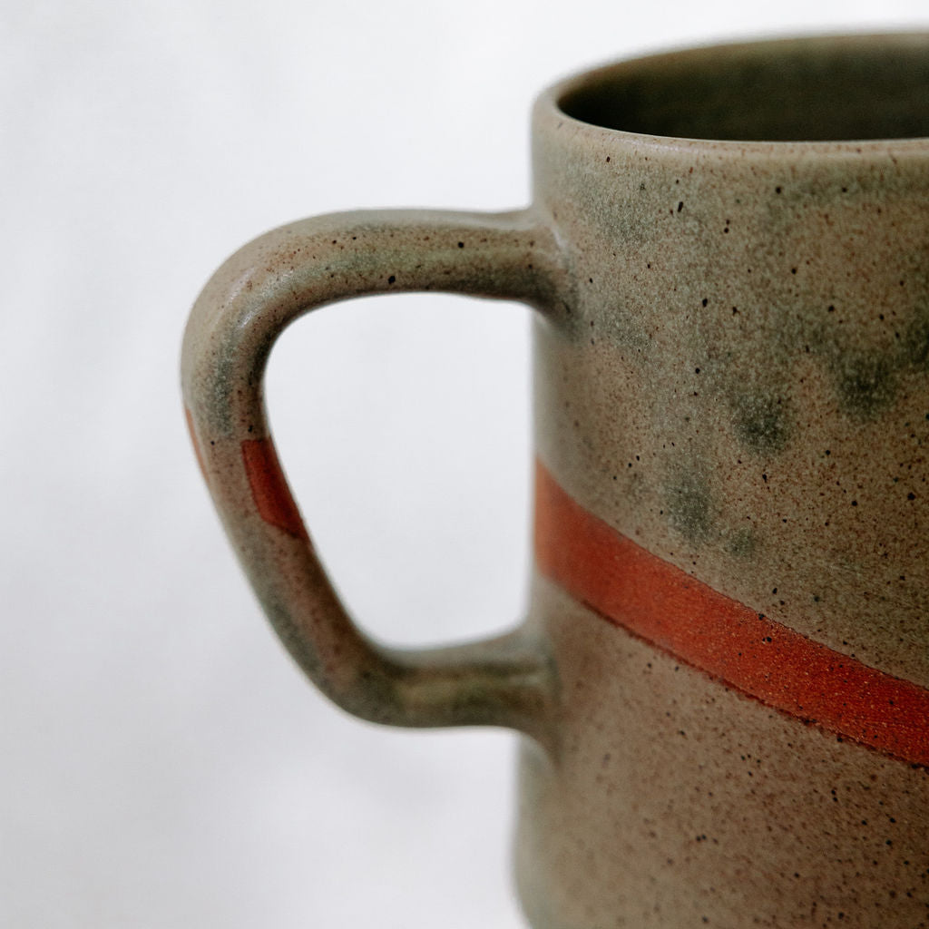 Green Speckled Pottery Coffee Mug, Silver Willow
