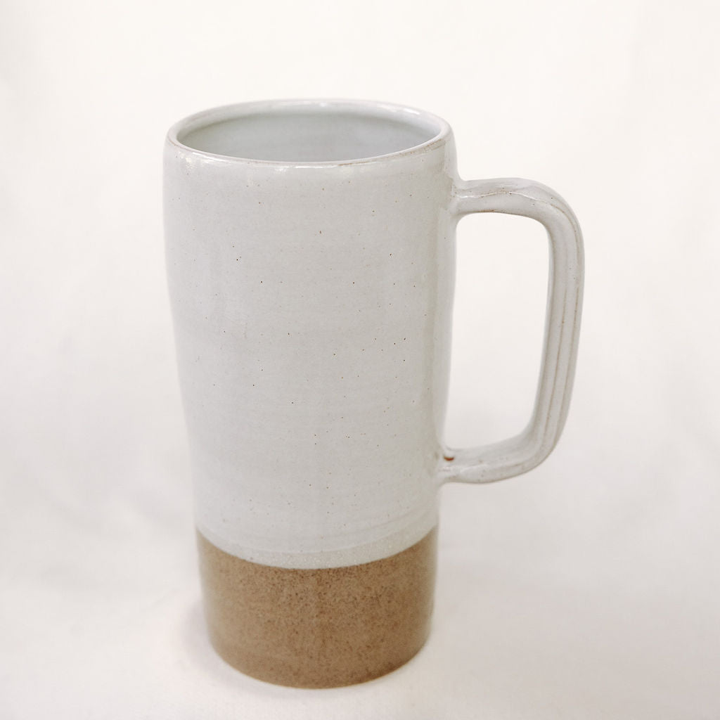 Handmade Pottery Lidded Mug in Glossy White and Brown