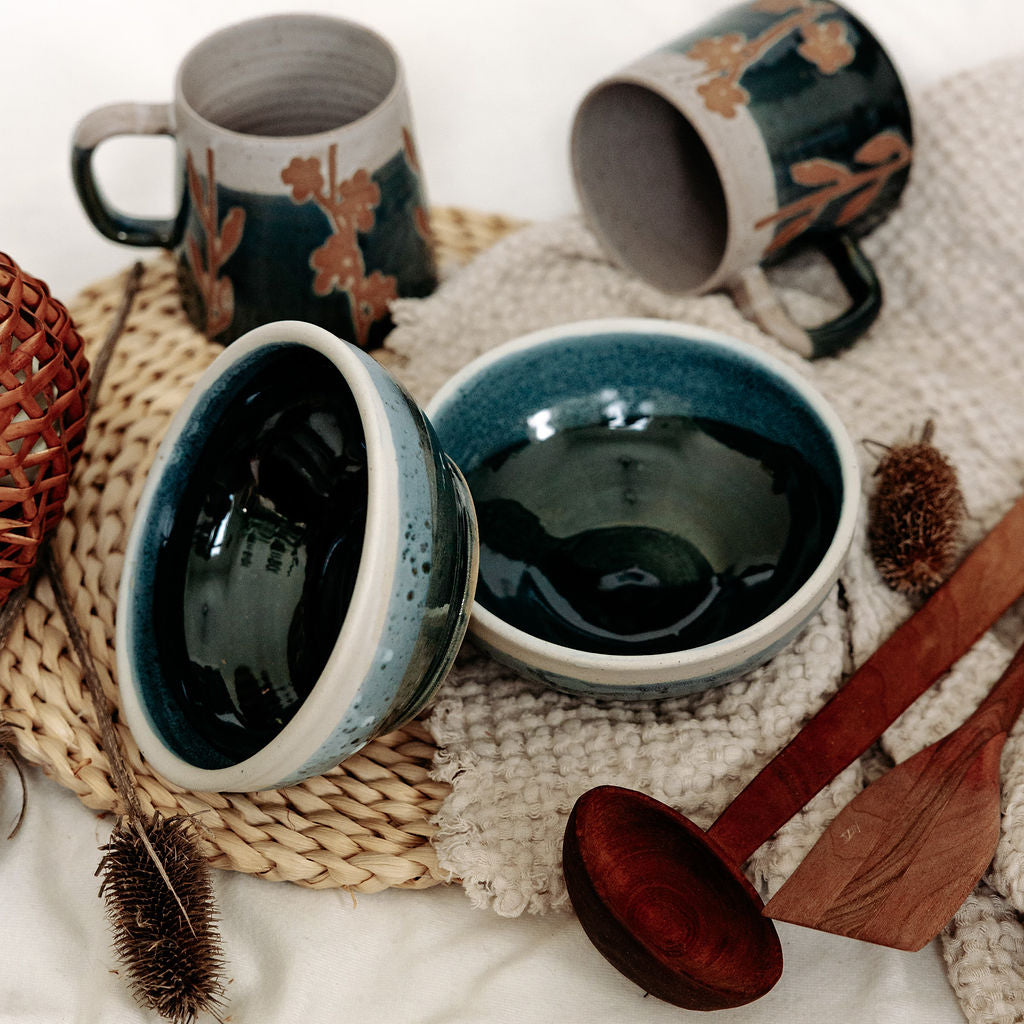 Teal and white small bowl for serving or dessert