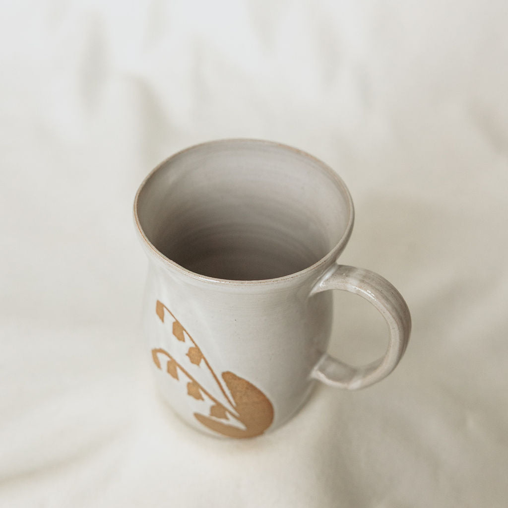 Handmade White Floral Pottery Mug (16 oz) - Made in Canada  - Wheel Thrown Stoneware Mug