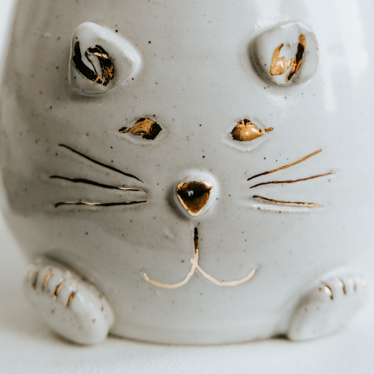 White Meow Cat Pottery Mug with Cochlear Implant