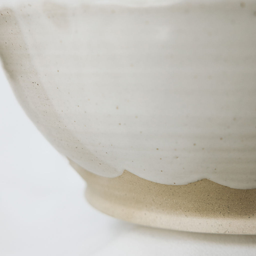 Handmade White Glossy Pottery Serving Bowl with Scalloped Detail | Large Ceramic Serving Bowl | Minimalist Farmhouse Pottery from Canada