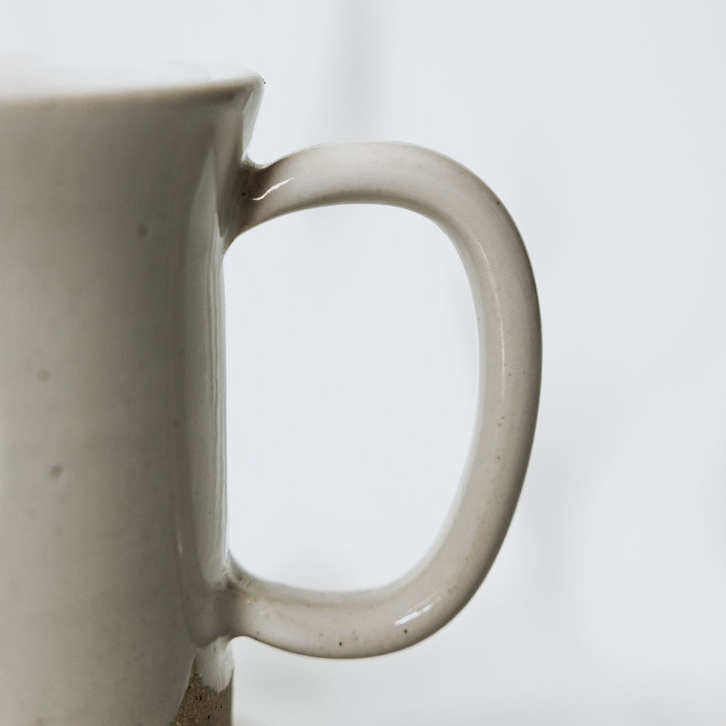Handmade White Glossy Pottery Mug with Scalloped Detail & Floral Motif | Rustic Ceramic Coffee Cup for Mom | Handmade Mug from Manitoba, Canada