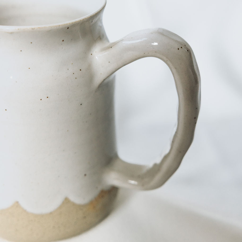 Medium Size Handmade Pottery Pitchers for Cream or Syrup in Glossy White with Scallops