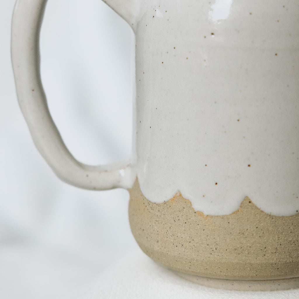 Medium Size Handmade Pottery Pitchers for Cream or Syrup in Glossy White with Scallops