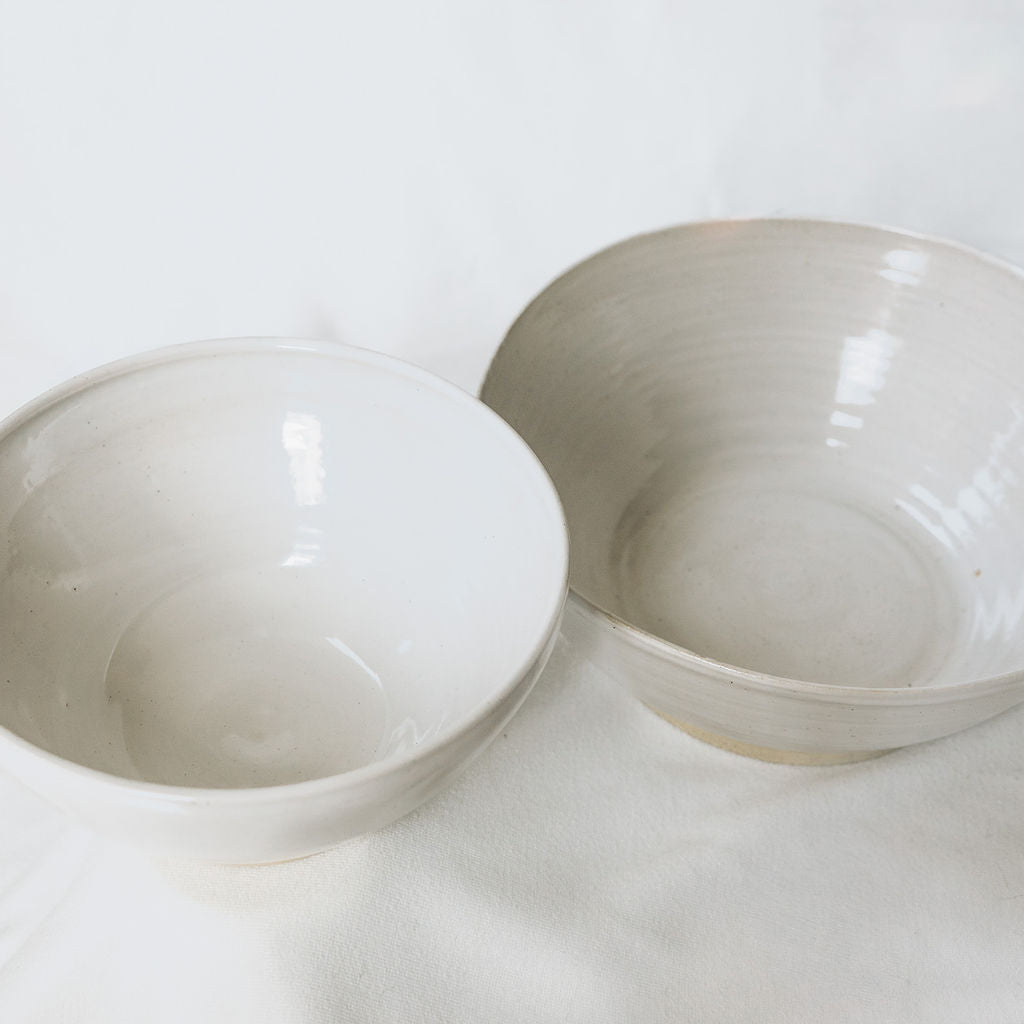 Handmade White Glossy Pottery Serving Bowl with Scalloped Detail | Large Ceramic Serving Bowl | Minimalist Farmhouse Pottery from Canada