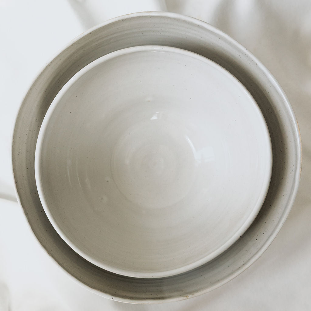 Handmade White Glossy Pottery Serving Bowl with Scalloped Detail | Large Ceramic Serving Bowl | Minimalist Farmhouse Pottery from Canada