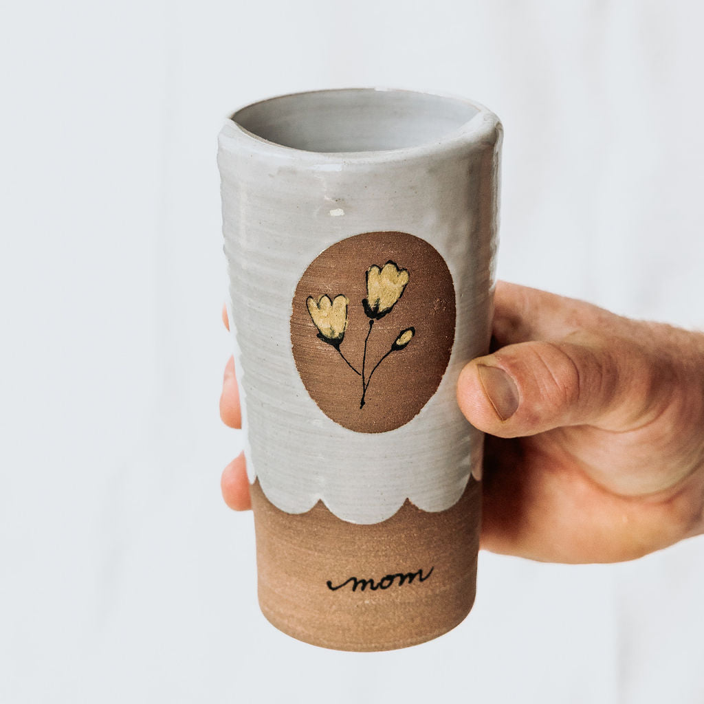 Iced Coffee To Go Cup - Product of Canada - Pottery Mug Design - Floral Motif