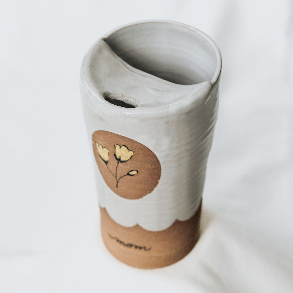 Iced Coffee To Go Cup - Product of Canada - Pottery Mug Design - Floral Motif