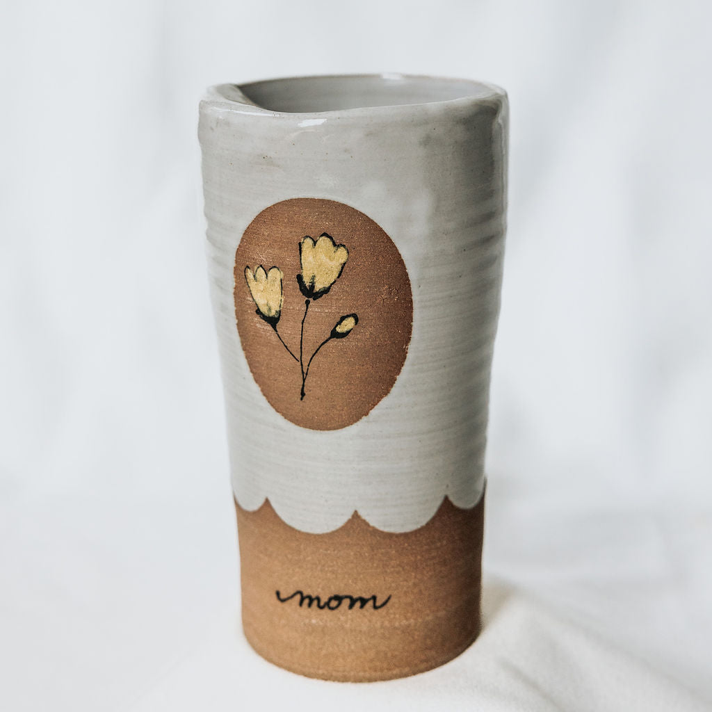 Iced Coffee To Go Cup - Product of Canada - Pottery Mug Design - Floral Motif