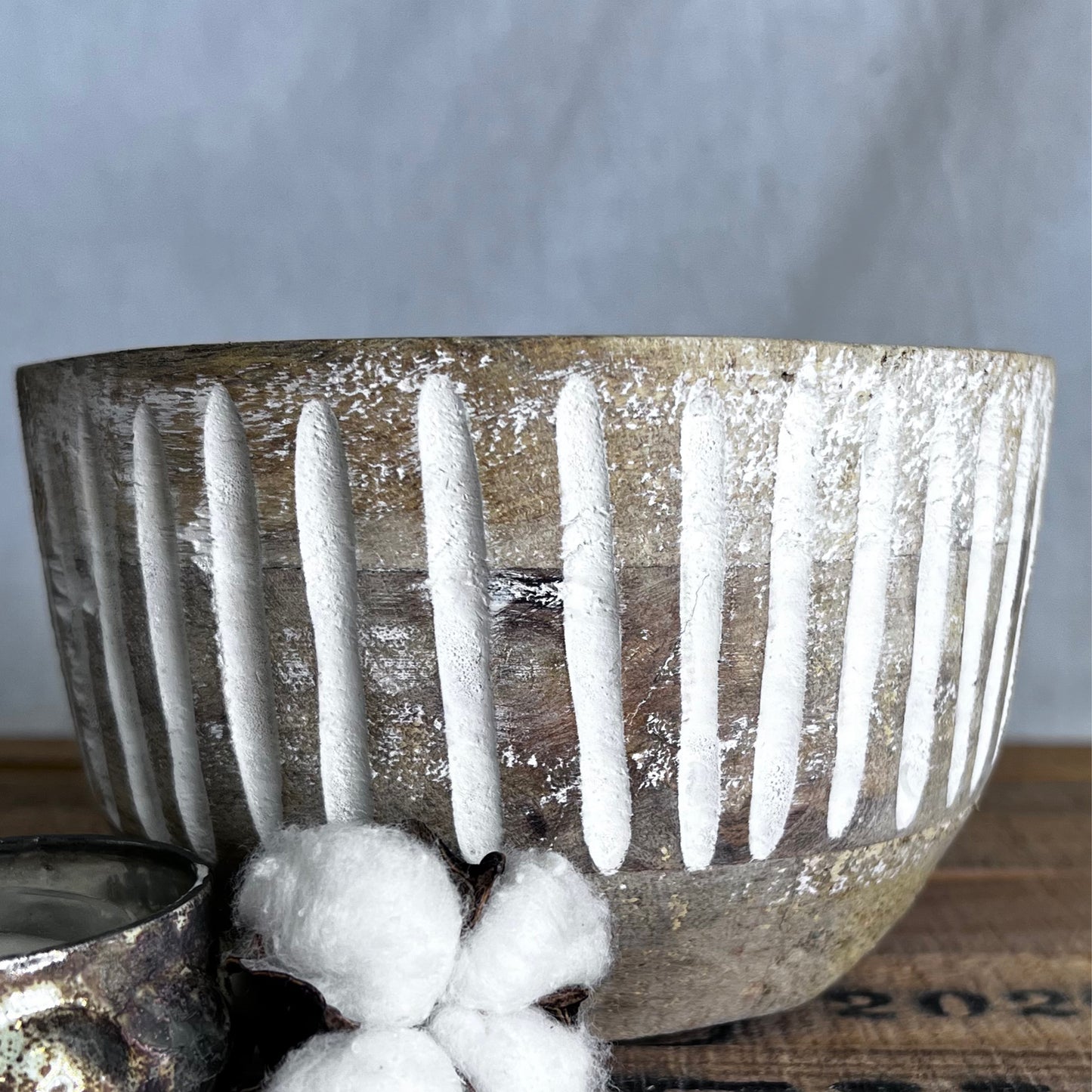 Small Wooden Bowl with Grooves